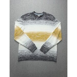 32 Bar Blues Sweater Mens Large Gray Yellow Striped Cotton Crewneck Pullover